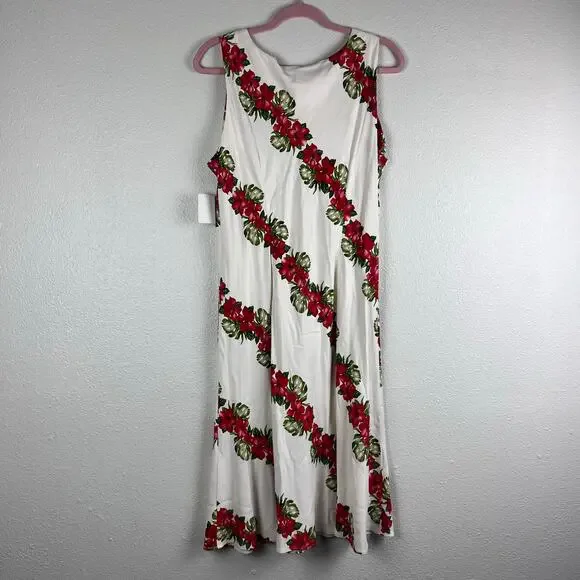 Hilo Hattie Cream Hawaiian Floral Silk Midi Dress Size L NWT - Picture 6 of 7